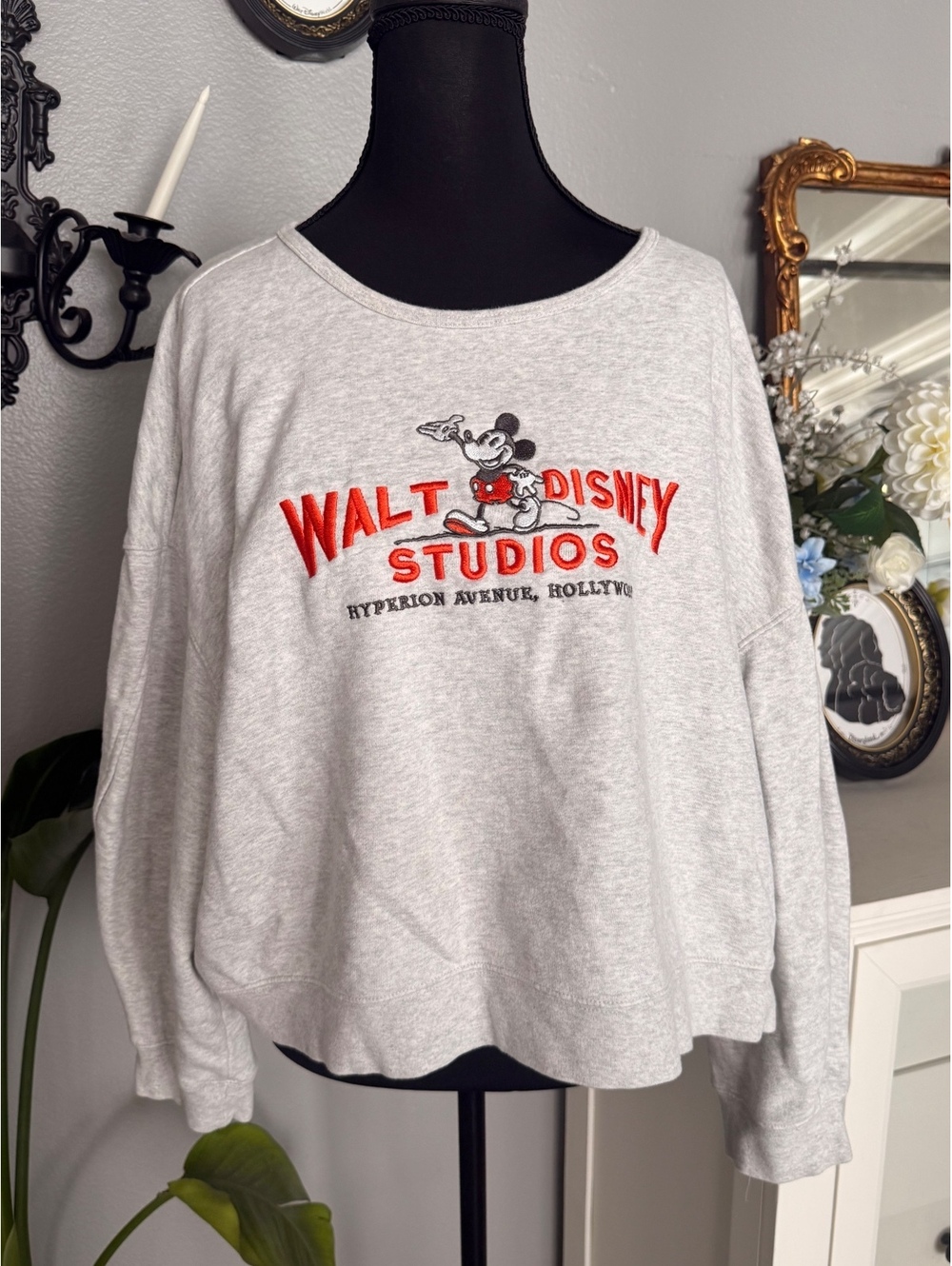 Disney 100 Walt Disney Studios Mickey Mouse Embroidered Oversized Sweatshirt